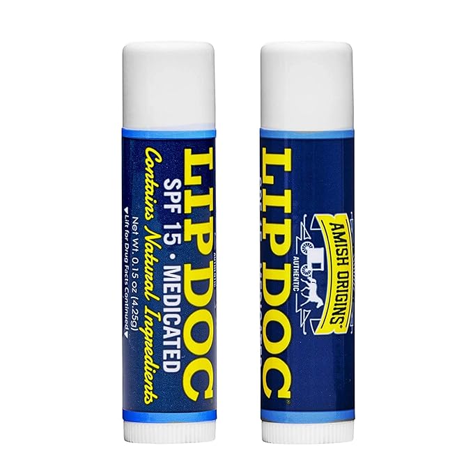 Amish Origins Lip Doc SPF 15 Medicated Lip Balm (2 PACK)- All-Natural Deep Moisturizing Lip Balm, Potent Formula for Chapped and Cracked Lips, All Natural Essential Oils-Velvo Beauty