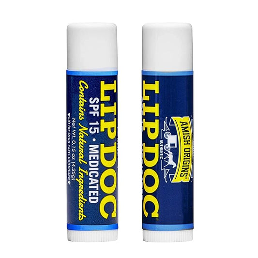Amish Origins Lip Doc SPF 15 Medicated Lip Balm (2 PACK)- All-Natural Deep Moisturizing Lip Balm, Potent Formula for Chapped and Cracked Lips, All Natural Essential Oils-Velvo Beauty