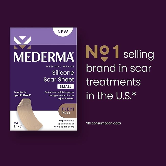 Mederma Scar Sheets and Oil Bundle; Improves Appearance of Scars and Stretch Marks; 4 Reusable Silicone Sheets and 3.4oz Fast Absorbing Botanical Oil-Velvo Beauty