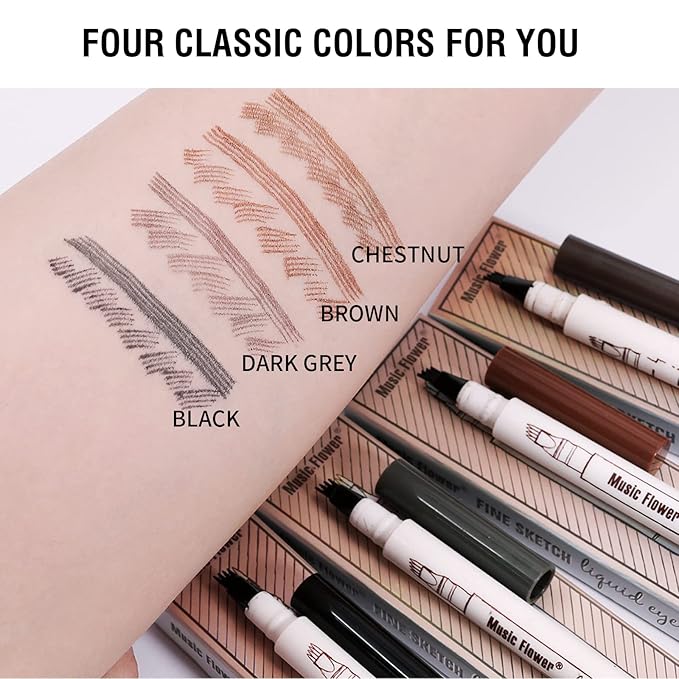 Music Flower Eyebrow Pencil, Liquid Eyebrow pen, Waterproof Brow Pen with Micro-Fork Tip, Fine Sketch Long Lasting Smudgeproof Microblading Pen - Chestnut-Velvo Beauty