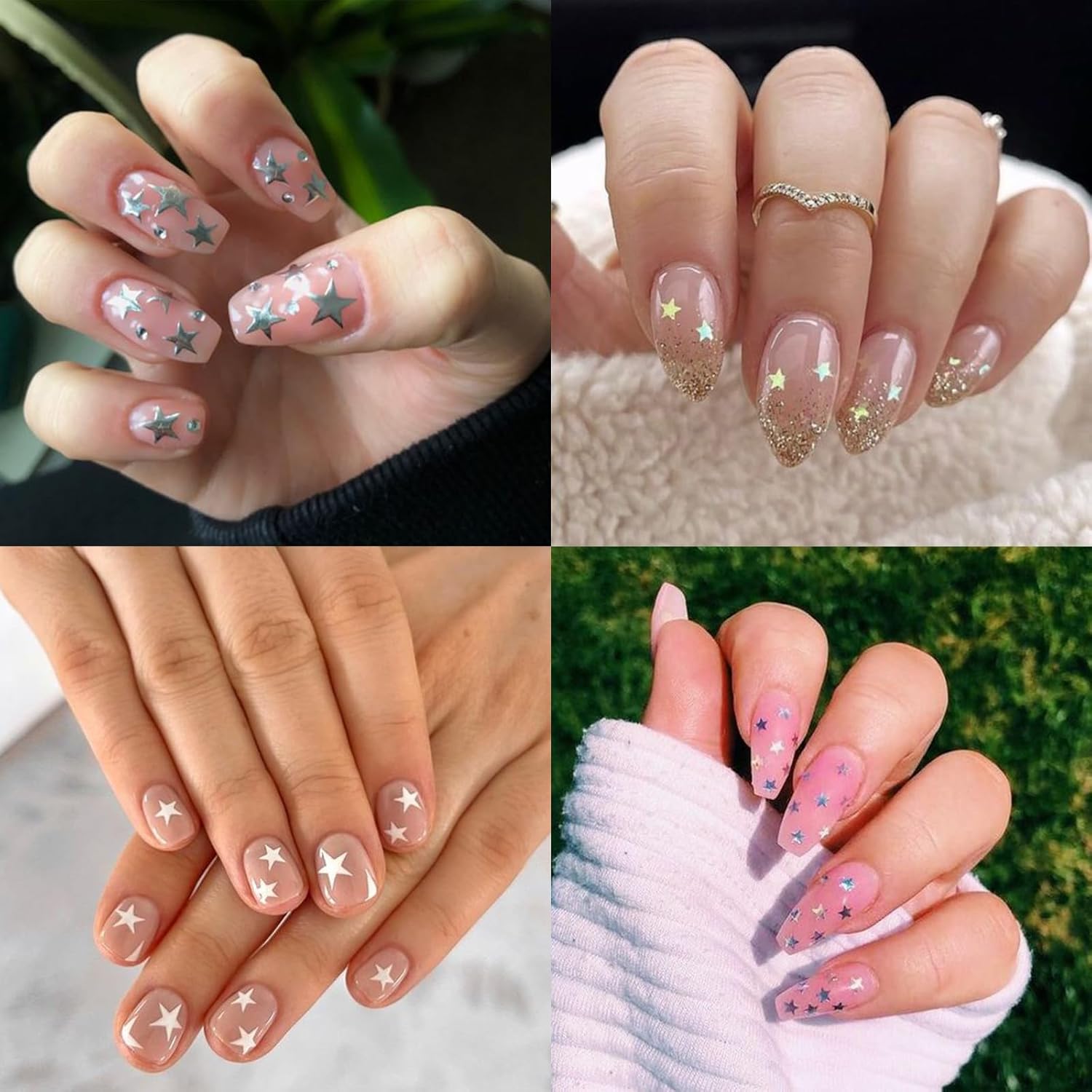 7Sheets Star Nail Art Stickers Decals 3D Self-Adhesive Shiny Black White Rose Gold Stars Nail Decals Holographic Laser Gold Silver Glitter Star Nail Design for Acrylic Manicure DIY Women Nail Decor-Velvo Beauty