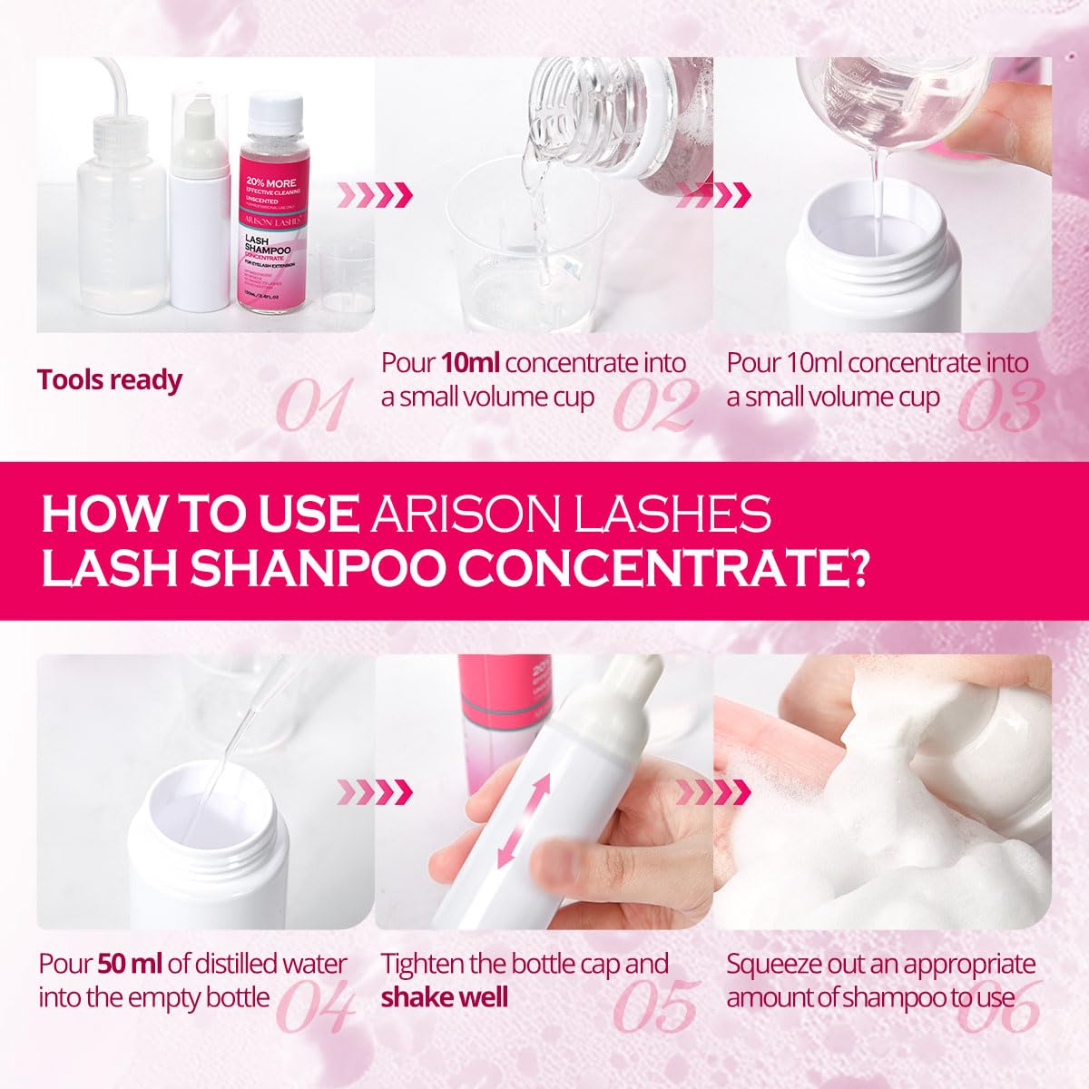 ARISON LASHES Lash Shampoo Concentrate for Lash Extensions 100ML Eyelash Cleanser Concentrate Oil-Free Eyelash Extension Shampoo with Salon Home Care(Rose)-Velvo Beauty