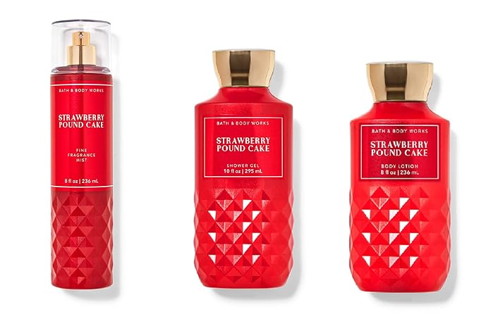 Bath and Body Works - Strawberry Pound Cake - Daily Trio – Fall 2020 - Shower Gel, Fragrance Mist & Body Lotion-Velvo Beauty