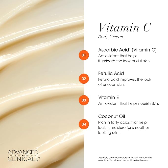 Advanced Clinicals Vitamin C Cream Face & Body Lotion Moisturizer | Anti Aging Skin Care Firming & Brightening Cream For Body, Face, Uneven Skin Tone, Wrinkles, & Sun Damaged Dry Skin, 16 Oz-Velvo Beauty