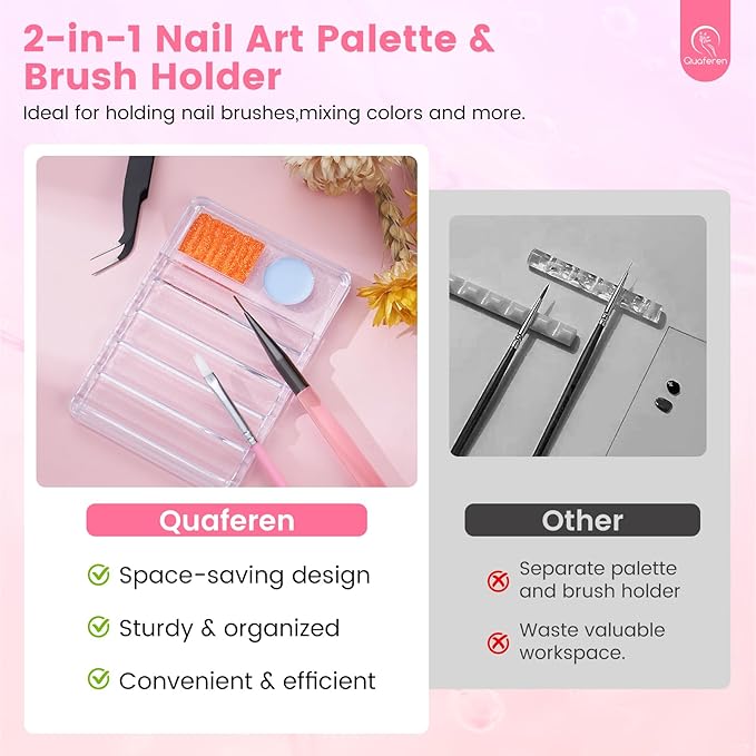 Quaferen Nail Brushes for Nail Art 39PCS Nail Brush Tools Set with Nail Stand Holder 2-in-1 Nail Art Palette Professional Acrylic Nail Brushes Kit for Beginners Home Salon-Velvo Beauty