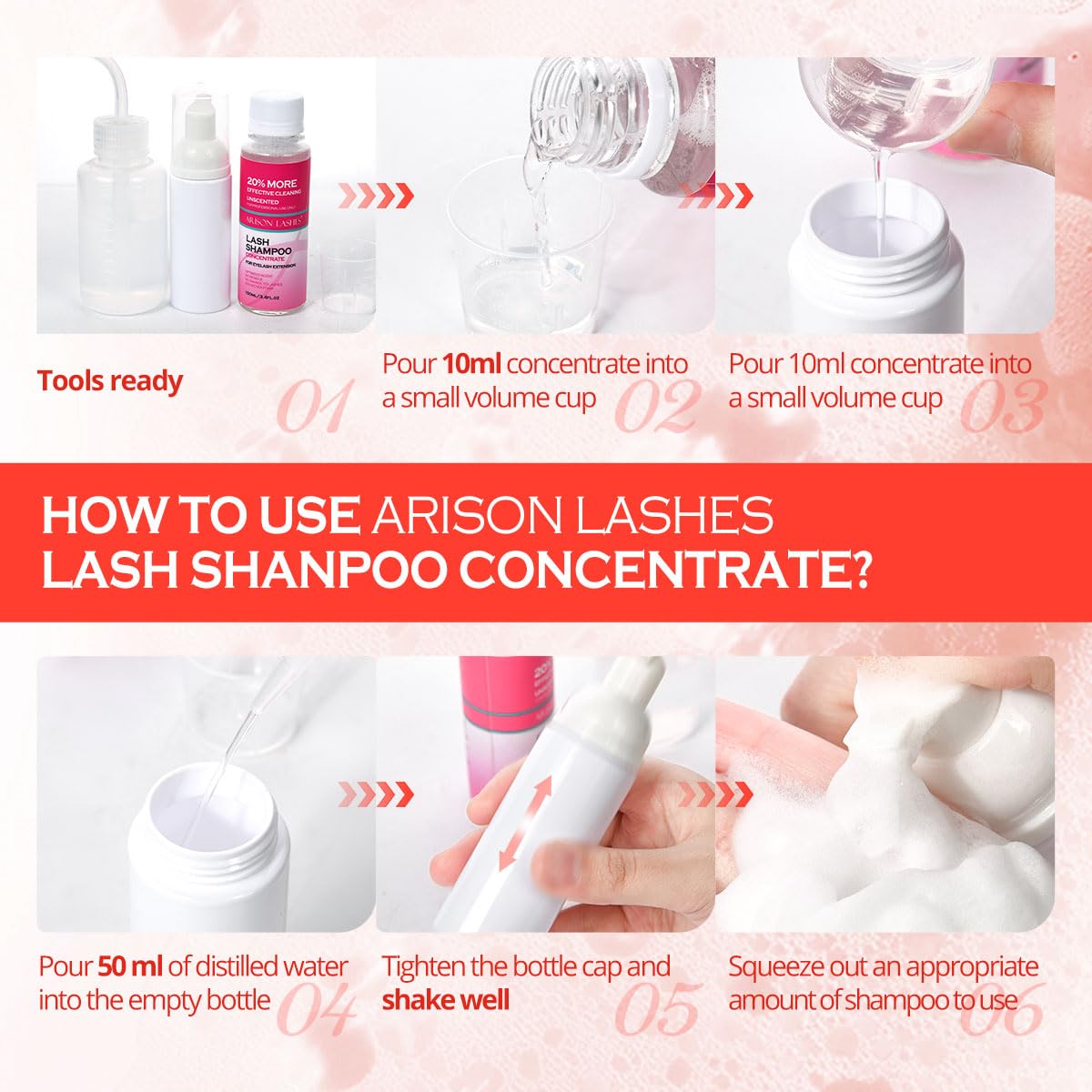 ARISON LASHES Lash Shampoo Concentrate for Lash Extensions 100ML Eyelash Cleanser Concentrate Oil-Free Eyelash Extension Shampoo with Salon Home Care(Peach)-Velvo Beauty