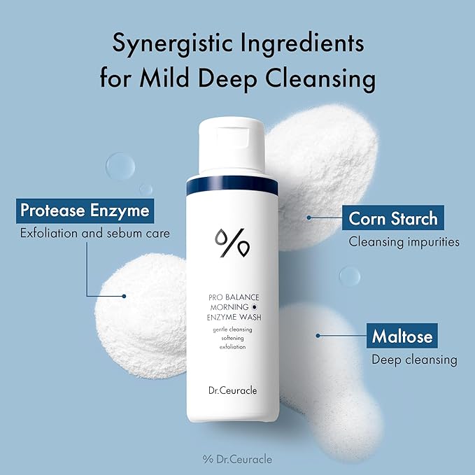 Dr.Ceuracle Pro Balance Enzyme Powder Face Wash - Korean Day and Night Natural Enzyme Powder Face Wash for Deep Pore Cleansing, Sebum Removing, pH Skin Balancing Care (Morning Wash)-Velvo Beauty