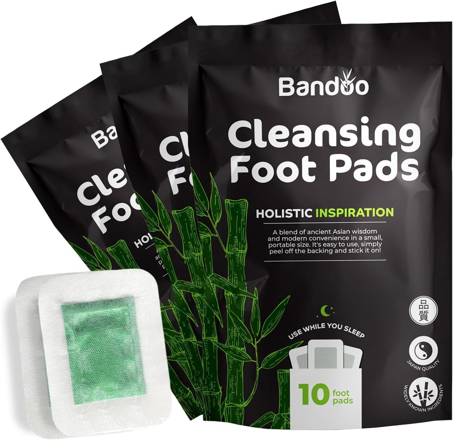 Bandoo Foot Pads | Original | Rana Pads | Premium Natural Bamboo Vinegar Foot Care Pads | Japanese Foot Pads | 30 Pads-Velvo Beauty