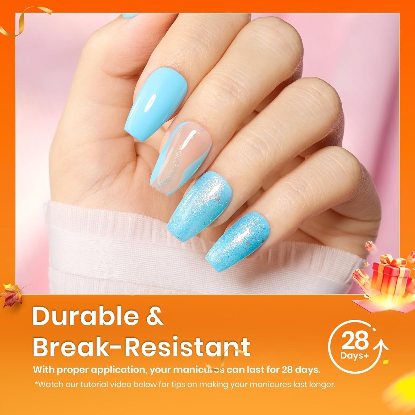 Beetles Gel Nail Tips Short Coffin Pre-Etched Nail Tips, 12 Sizes 288 Pcs Full Cover Soft Tips Half Matte False Nails Clear Acrylic Glue on Nails Extension DIY Manicure Gifts for Women-Velvo Beauty