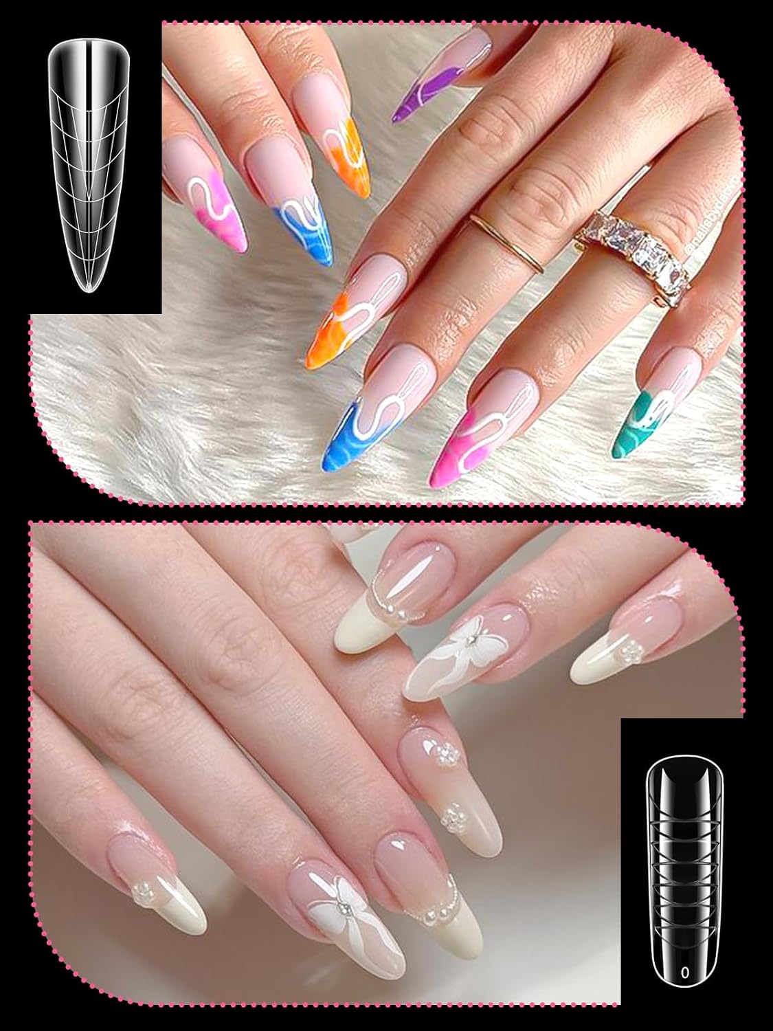 EBANKU Dual Forms for Poly Gel, 288PCS Poly Nail Gel Forms for French Nails, 96PCS Dual Forms Silicone Reusable Pads, 5PCS Nail Clips, Brush Pen Nail Files Buffer, Nail Extension Kit for Builder-Velvo Beauty