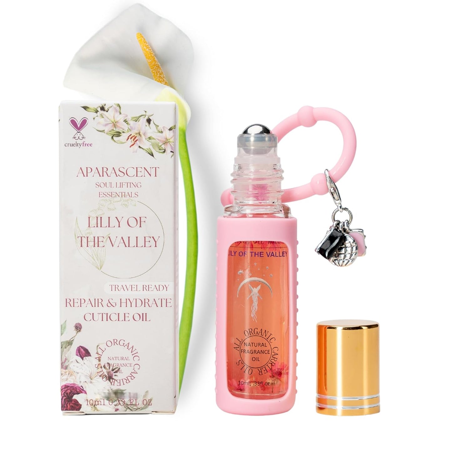 Lilly of The Valley Organic Nail Cuticle Oil Pen with Jojoba, Coconut MCT, and Rosehip for Nail Hydration, Growth & Strength, Travel Size Keychain(0.34 Fl Oz)-Velvo Beauty