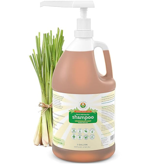 Organic Shampoo - Raw & Wildcrafted with Probiotics, Hypoallergenic Natural & Sulfate Free Shampoo for Sensitive Scalp, Dry Hair, Dandruff, Gallon, Lemongrass-Velvo Beauty