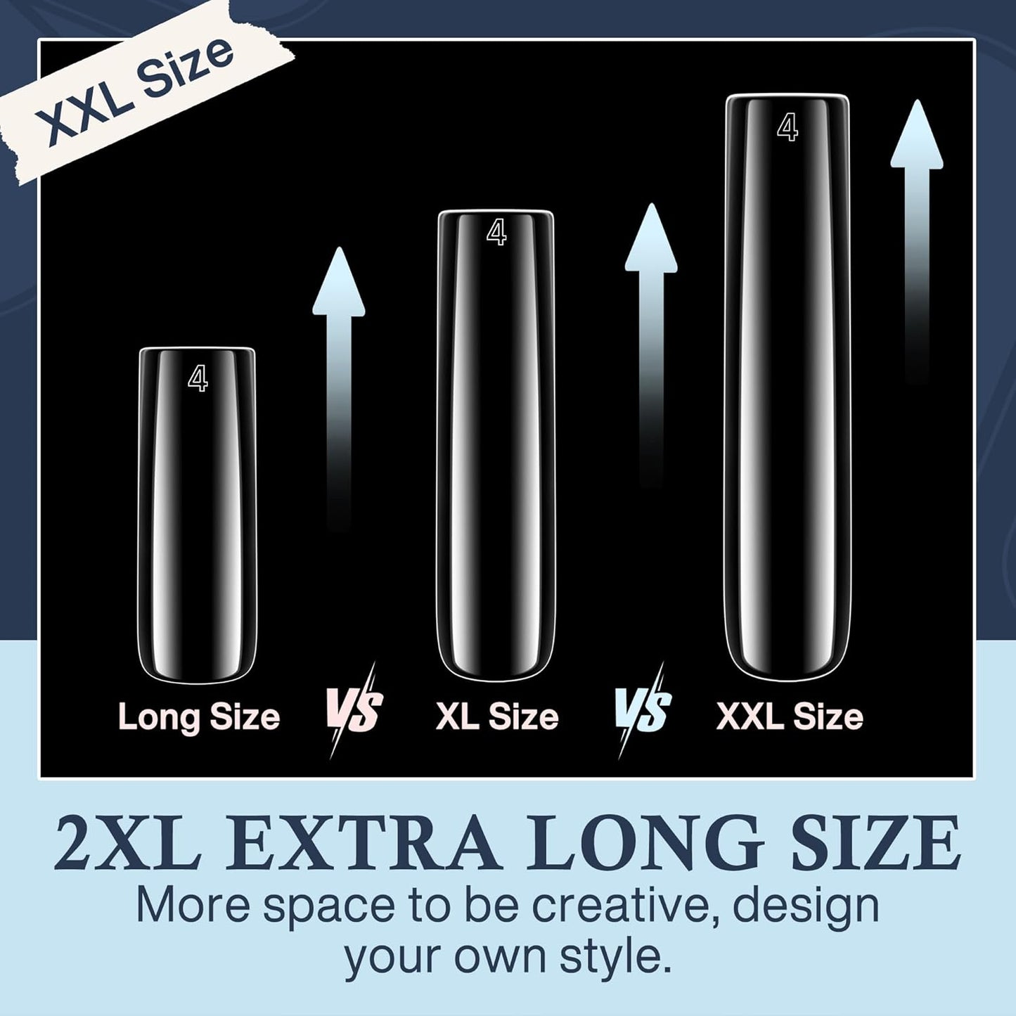 XXL Nail Tips Square 504 Pcs 12 Sizes - No C Curve Flat Square Nail Tips Clear 2XL Full Cover Tapered Gel Acrylic Fake Nails Gelly Tips for Nail Extension Nail Art-Velvo Beauty