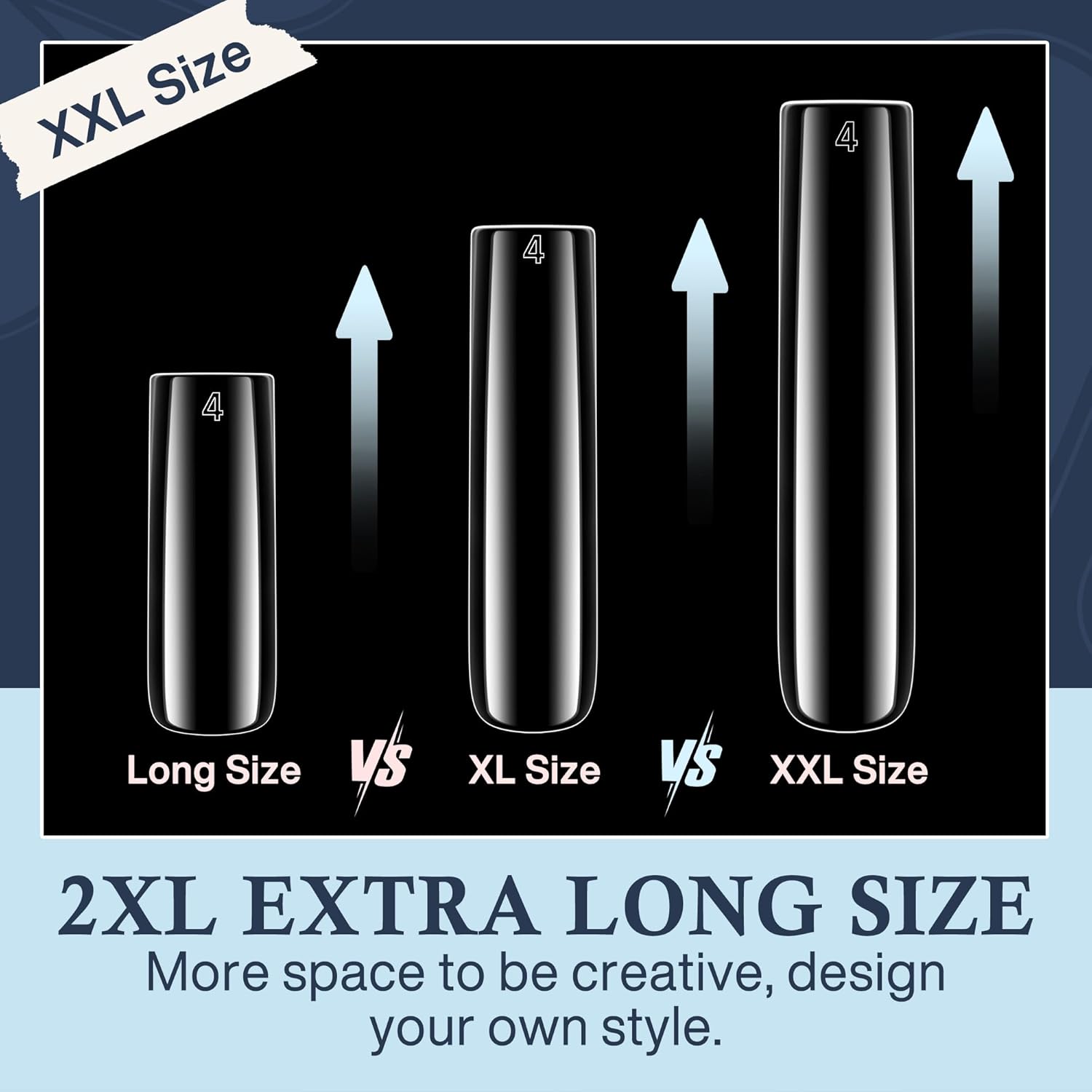 XXL Nail Tips Square 504 Pcs 12 Sizes - No C Curve Flat Square Nail Tips Clear 2XL Full Cover Tapered Gel Acrylic Fake Nails Gelly Tips for Nail Extension Nail Art-Velvo Beauty