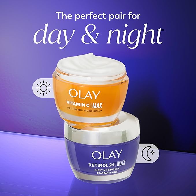Olay Retinol Face Moisturizer, 24 MAX Anti-Aging Night Cream for Women, Fragrance-Free, Non Greasy - Anti-Wrinkle, Smooth Fine Lines, Tightening, Hydrating Skin Care - Peptides, Glycerin, 1.7 Oz-Velvo Beauty