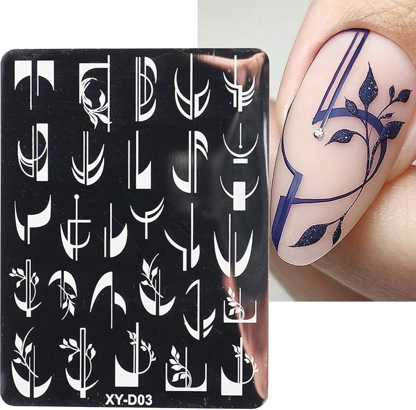 6Pcs Nail Art Stamping Templates Set with French Line Flowers Leaves Smiley Heart Design Art Stamping Kits DIY Printing Tools Fashion Art Decoration for Women and Girls-Velvo Beauty