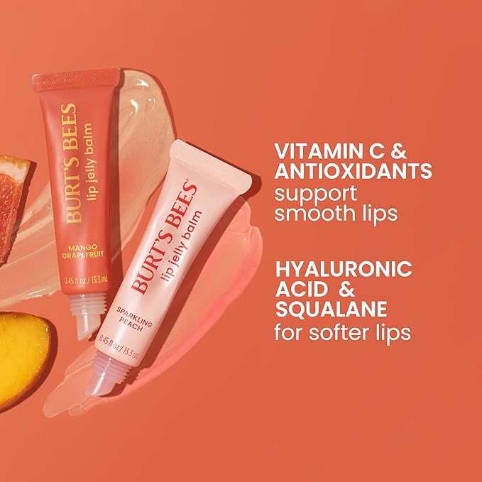 Burt’s Bees Mango Grapefruit Lip Jelly Balm, With Hyaluronic Acid and Squalane Moisturizer To Instantly Hydrate Lips, Lip Gloss With Responsibly Sourced Beeswax, Tint-Free, Lip Treatment, 0.45 oz.-Velvo Beauty
