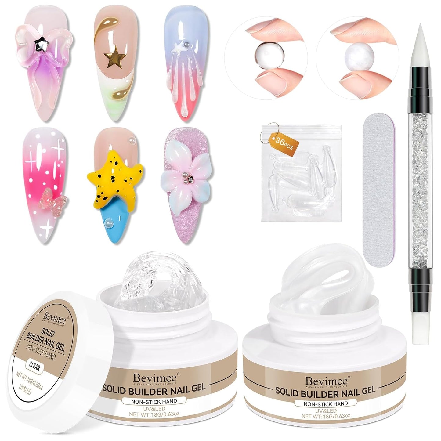 Molding Gel for Nails, Solid Builder Gel for Nails Non-Stick Hand for Modeling Sculpture Nail Extension UV/LED Manicure DIY At Home Clear Pearl White 2PCS-Velvo Beauty