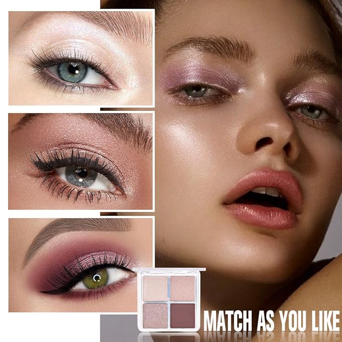 evpct Eyeshadow Quad Palette, Champagne Rose Gold Bronze Plum Glitter Shimmer Metallic Matte High Pigment Primer Eye Shadow Palette Makeup for older Women, Smudge Proof Vegan Cruelty-free, Ballerina-Velvo Beauty