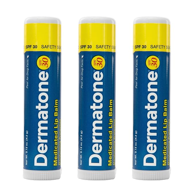 Dermatone Lip Balm SPF 30 | Medicated | Moisturizing | Cocoa Butter, Aloe, Vitamin E | Soothe & Replenish Chapped Lips | 3-Pack, 0.15 oz sticks-Velvo Beauty