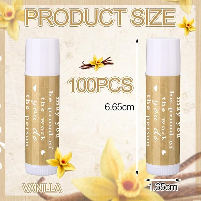Demissle Thank You Gifts for Coworker Lip Balm Bulk Set Inspirational Appreciation Gifts Leaving Farewell Gifts Vanilla Ingredients Lips Care Products for Friends Teacher Worker Employee (100 Pcs)-Velvo Beauty