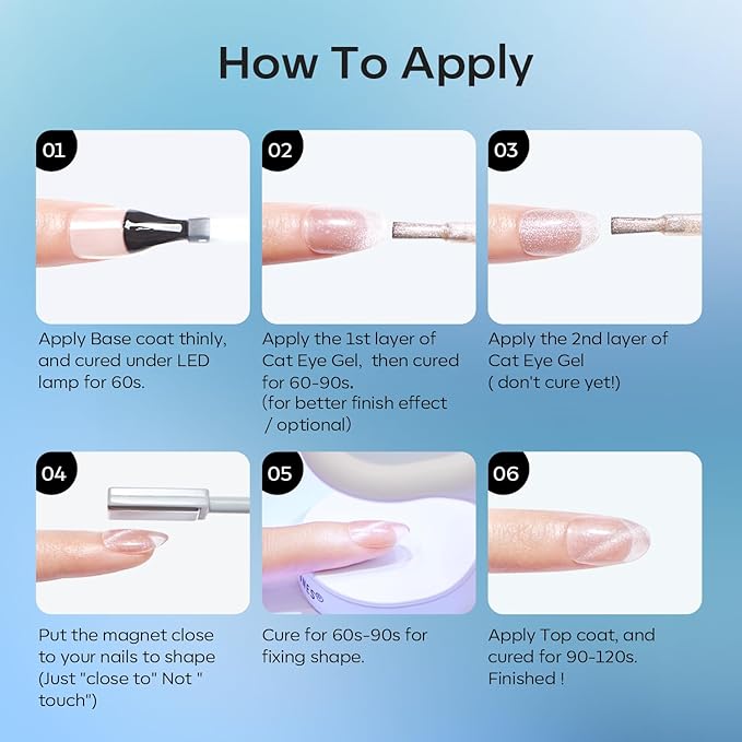 modelones Cat Eye Gel Nail Polish Set, 6 Colors Holographic 9D Glassy Cat Eye Glitter Gel Polish Set Black Blue Purple Green Nail Polish Kit with Magnet Soak Off LED Nail Art DIY Salon Gift-Velvo Beauty