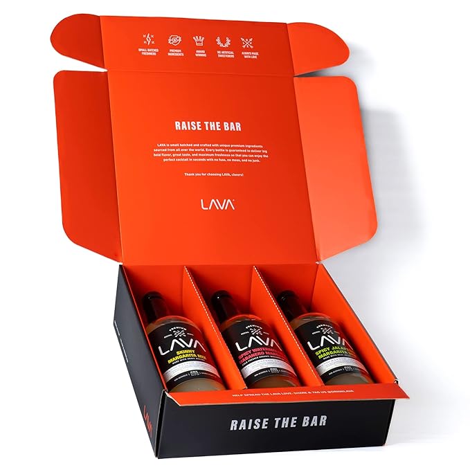 (3 Pack) LAVA Premium Margarita Mix Variety Pack Comes with Spicy Jalapeno, Skinny Margarita, & Spicy Watermelon Habanero, 1-Liter (33.8oz)-Velvo Beauty