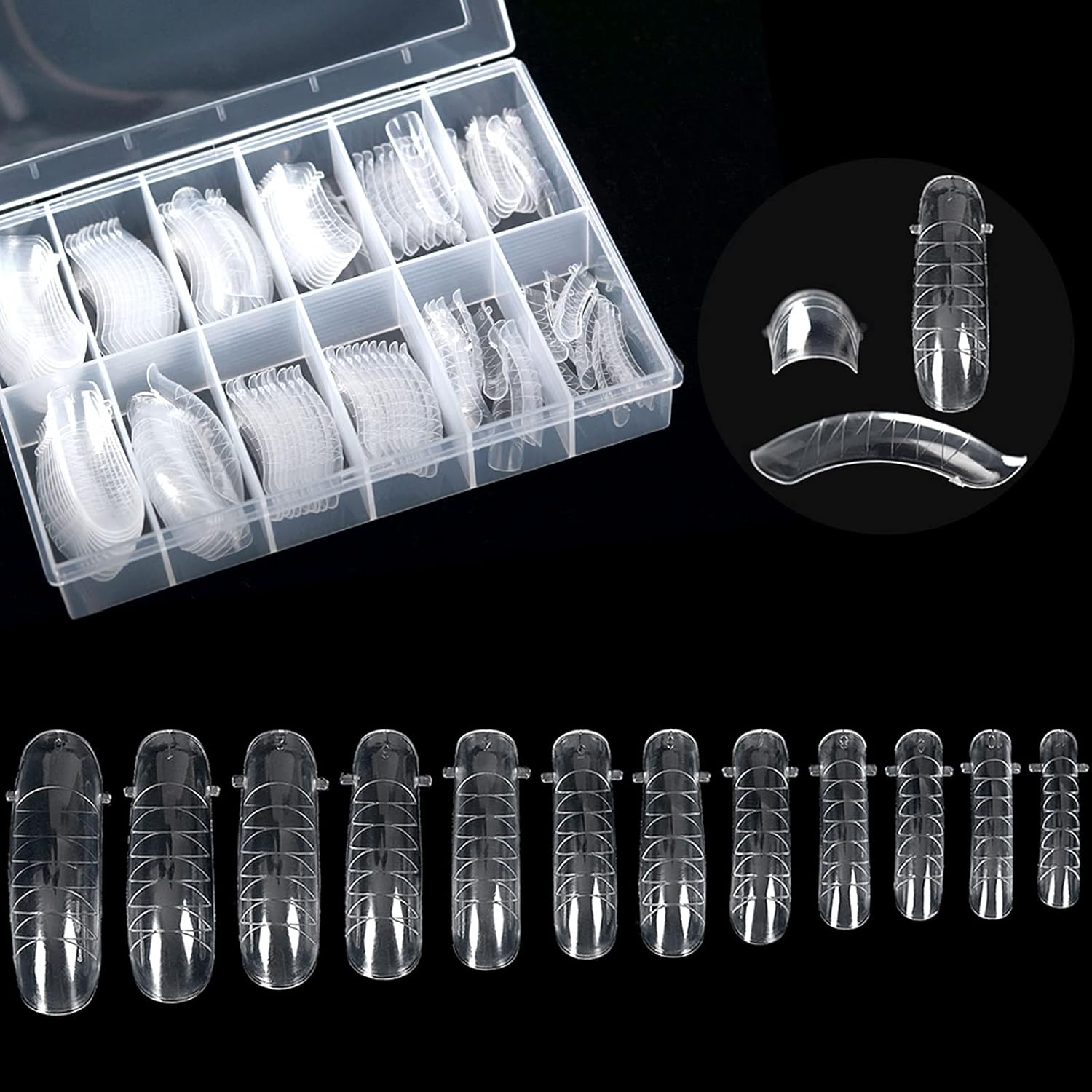 KADS 120PCS Clear Full Cover Dual Nail System Form UV Gel Acrylic Nail Art Mold Artificial Nail Tips with Scale for Extension (MODEL 4)-Velvo Beauty