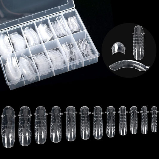 KADS 120PCS Clear Full Cover Dual Nail System Form UV Gel Acrylic Nail Art Mold Artificial Nail Tips with Scale for Extension (MODEL 4)-Velvo Beauty