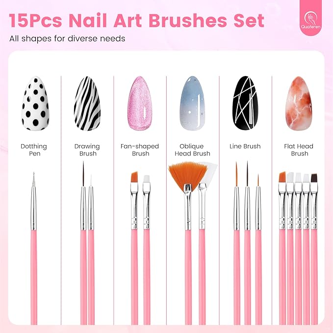 Quaferen Nail Brushes for Nail Art 39PCS Nail Brush Tools Set with Nail Stand Holder 2-in-1 Nail Art Palette Professional Acrylic Nail Brushes Kit for Beginners Home Salon-Velvo Beauty