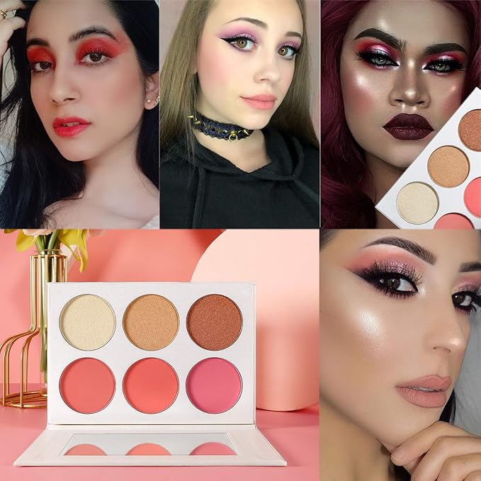Blusher & Illuminator Highlighter & Bronzer Powder Contour Collection Set - 3 Blusher & 3 Highlighter Powder Palette - Perfect for Contouring and Highlighting - Vegan and Cruelty Free-Velvo Beauty