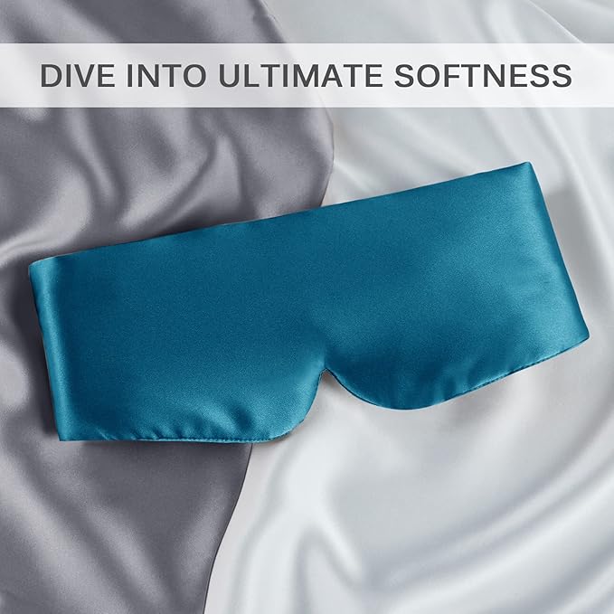 Zenssia 100% Mulberry Silk Sleep Mask Eye Mask for Man and Woman with Adjustable Headband, Full Size Large Sleep Mask & Blindfold for Total Blackout for All Night Sleep, Travel & Nap- Peacock Blue-Velvo Beauty
