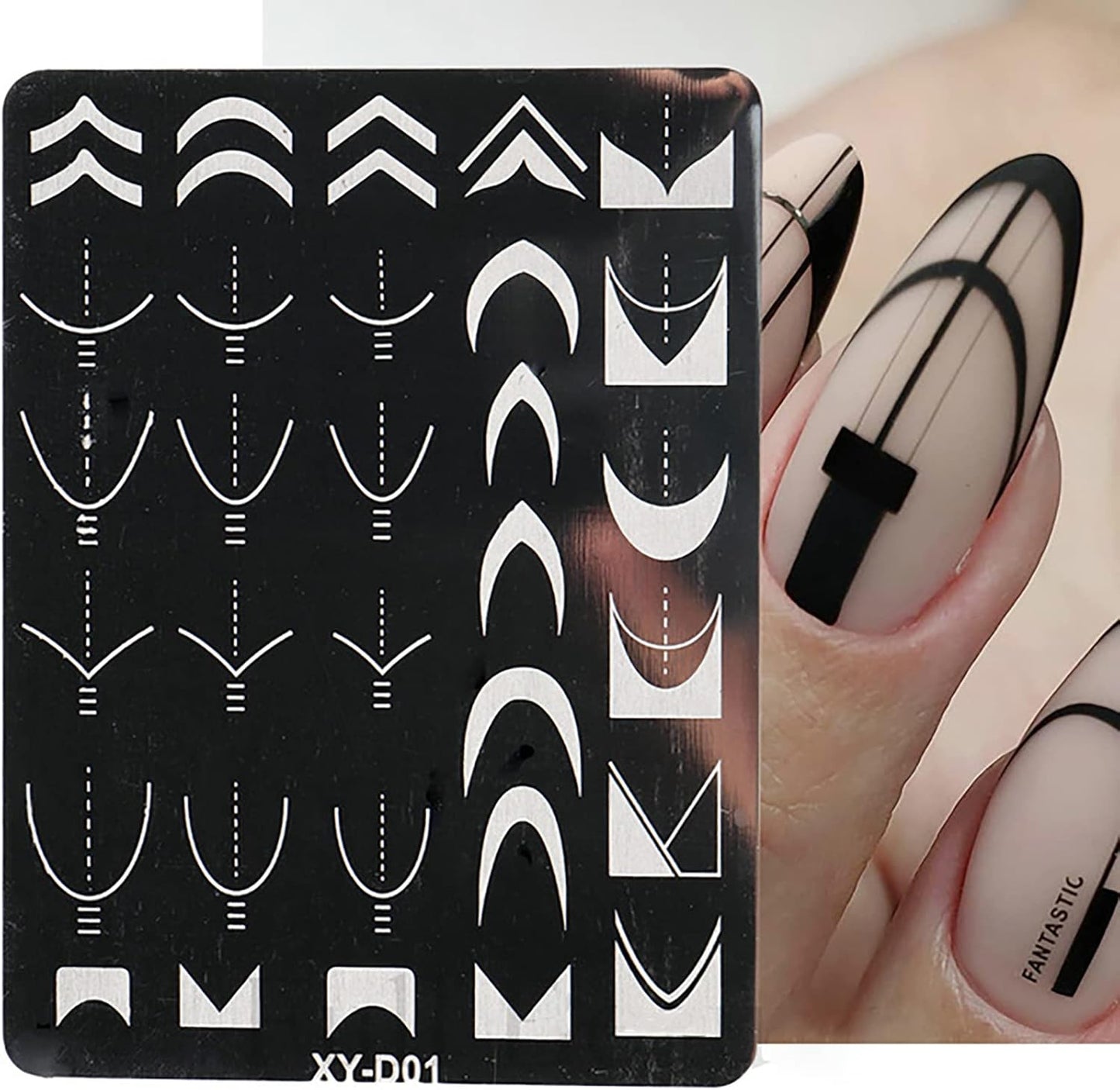 6Pcs Nail Art Stamping Templates Set with French Line Flowers Leaves Smiley Heart Design Art Stamping Kits DIY Printing Tools Fashion Art Decoration for Women and Girls-Velvo Beauty