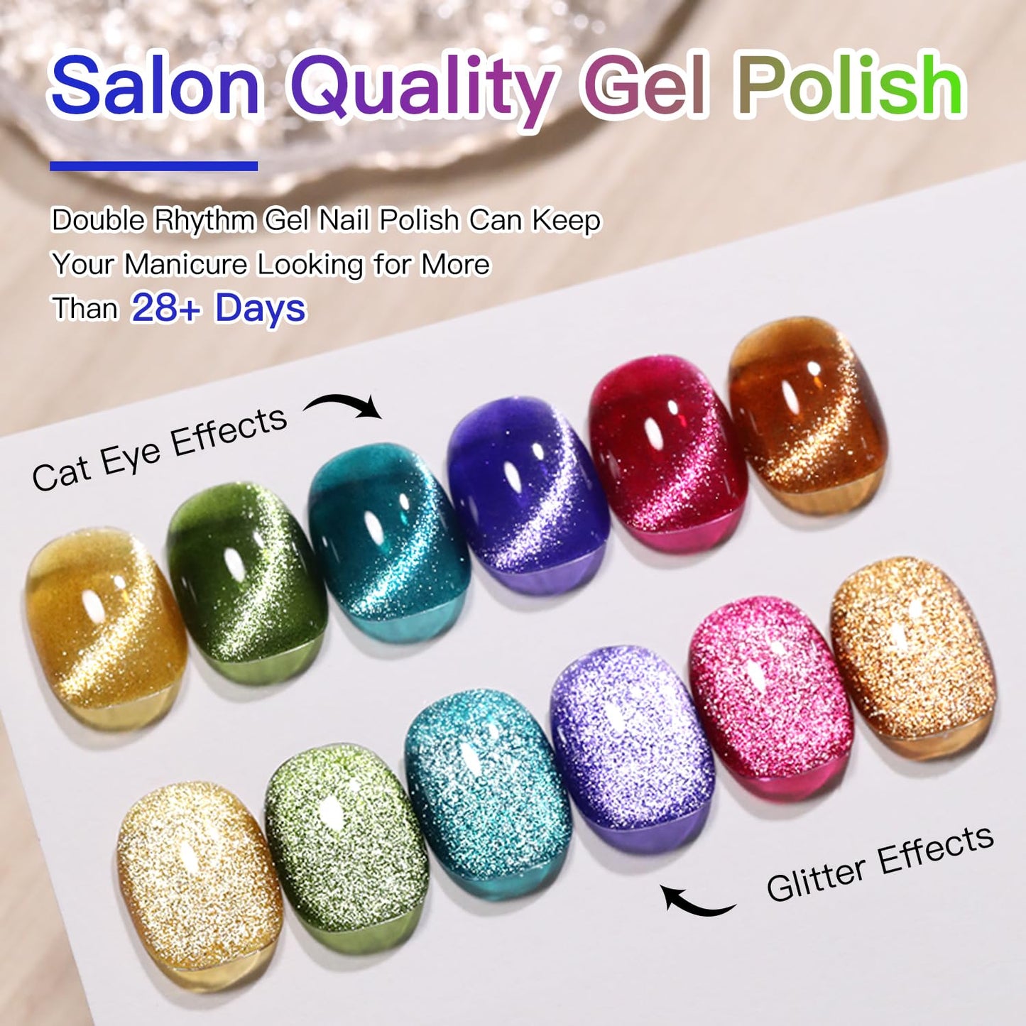 Double Rhythm 6 Colors Cat Eye Gel Polish Set Shimmer Glitter with Magnet Holographic Reflective Magnetic UV Nail Art Kit (6-Kit 23)-Velvo Beauty