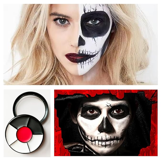 Clown Makeup Kit Face Paint Clown Wheel Black White Red Eye Black Football Softball Baseball Sports,Professional Halloween Joker Zombie Skeleton Vampire Makeup-Velvo Beauty