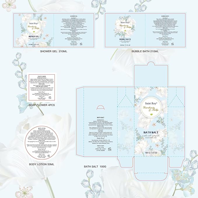 Mother's Day Gift for Mom Spa Gift Baskets for Women, Gardenia Tulip Home Spa Kit with Cosmetic Bag gift woman. Bath & Body Basket Set 8Pcs Bath and Body Gifts Set, Luxury Gift Basket-Velvo Beauty