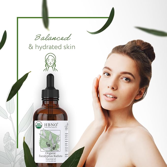HBNO Organic Eucalyptus Radiata Essential Oil - 4 oz (120ml) - USDA Certified Organic Eucalyptus Radiata Essential Oil, Soap Making, DIY, Fragrances, Diffuser-Velvo Beauty