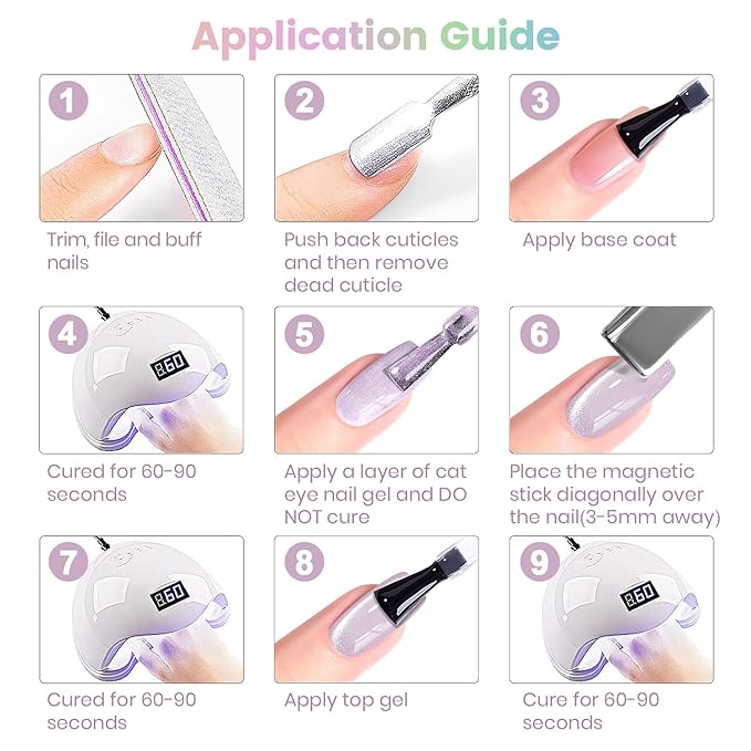 RARJSM Sparkle Diamond Cat Eye Gel Nail Polish Set 6 Colors Nude Pink Milky Jelly Purple Green Blue Silver Glitter Cateye Gel Polish with Magnet Stick UV LED Curing Requires Soak Off Home Salon Diy-Velvo Beauty