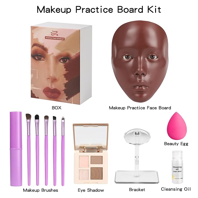 Makeup Practice Mannequin Face, 5d Reusable Silicone Makeup Practice Board Full Face with Makeup Brushes Sponge Set and Eyeshadow Board Makeup Kit for Emerging Makeup Artist, Girl's Gift-Velvo Beauty