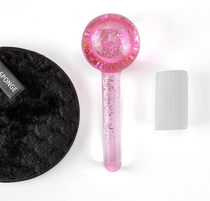 Facial Ice beauty ball- 2PC Globes Pink Facial Roller for Cold or Hot Skin Massagers Globe Durable Quartz Glass for Face and Eye Rollers Reduce Puffiness-Velvo Beauty