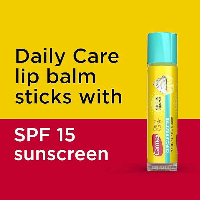Carmex Daily Care Moisturizing Lip Balm Sticks, SPF 15, Cupcake Batter Flavor, 9 Count-Velvo Beauty