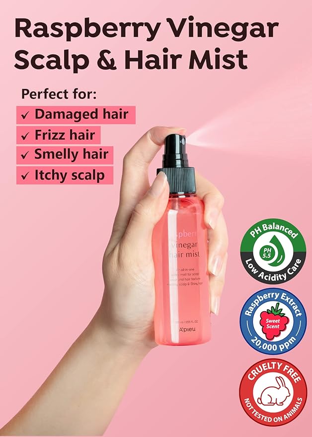 A'PIEU RASPBERRY VINEGAR HAIR MIST (3.55 fl oz) Scalp Hair Care Mist, Hair Perfume, Frizz-free, Refreshing Floral Scent All Day, Non-sticky-Velvo Beauty