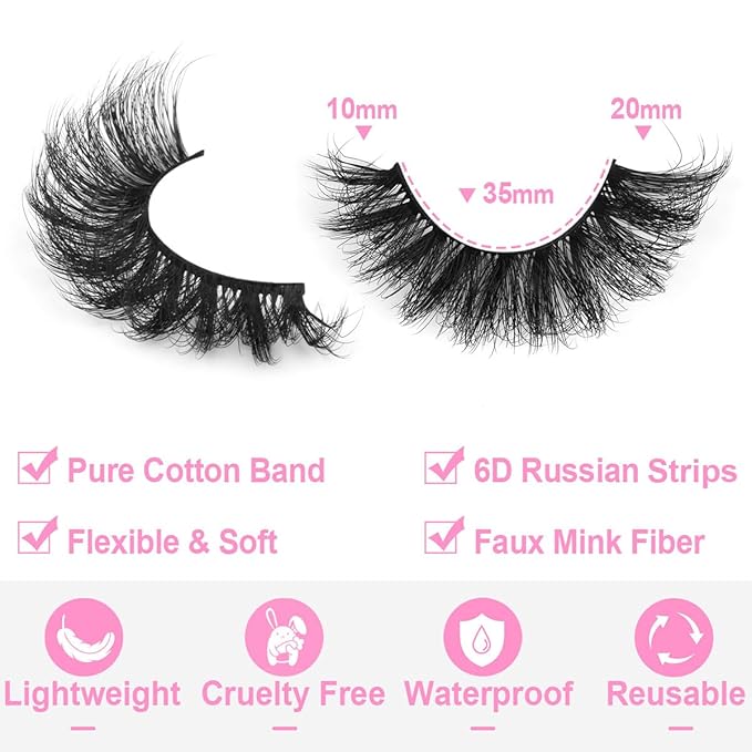 Mink Lashes Fluffy D-Curl False Eyelashes 20mm Long Volume Lashes That Look Like Extensions Cat Eye Fake Lashes Faux Mink Strip Lashes Pack 7 Pairs-Velvo Beauty
