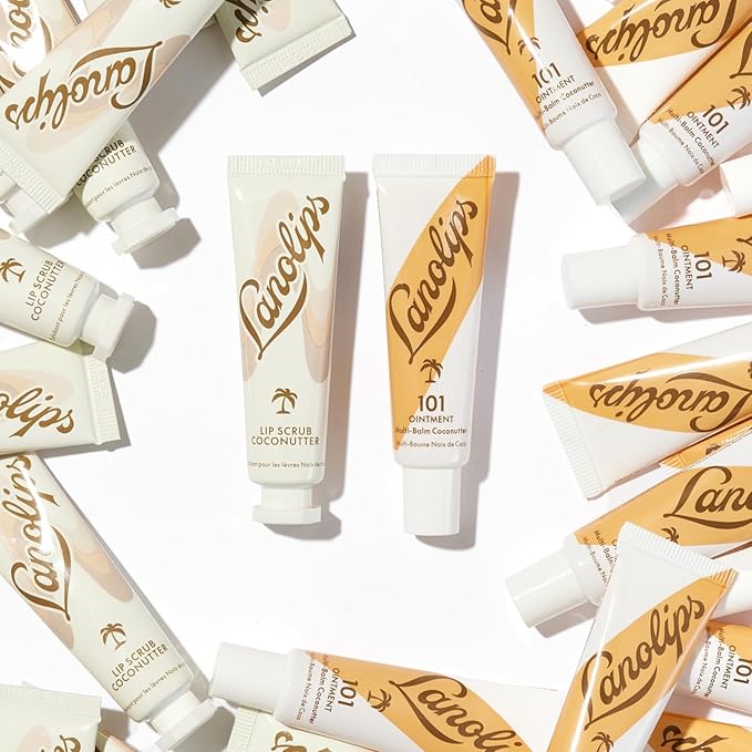 Lanolips Lip Scrub - Natural Lip Exfoliator Made with Lanolin, Vitamin E & Finely Ground Coconut Shells - Gentle Sugar Scrub for Healthy, Soft Lips - Coconutter (.35 oz)-Velvo Beauty