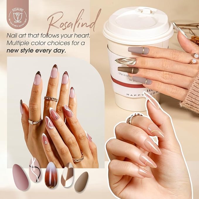 ROSALIND Nude Brown Gel Nail Polish Set, 8 Colors White Nude Brown Gel Polish, Beige Tan Caramel Coffee Gel Polish Collection Nail Art Gift DIY at Home-Velvo Beauty