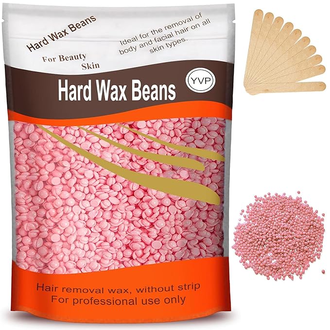 Hard Wax for Hair Removal, Rose Pink Wax Beads for Sensitive Skin and Brazilian Waxing, 10.5 Ounce/bag with 10pcs Wax Sticks-Velvo Beauty