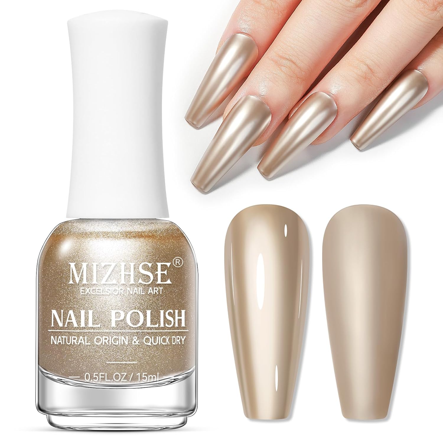 MIZHSE Champagne Mirror Nail Polish, Quick Dry Metallic Nail Polish, Air Dry Fast Chrome Nail Lacquer Bright Color Oil-based Nail Art Manicure DIY Home-Velvo Beauty
