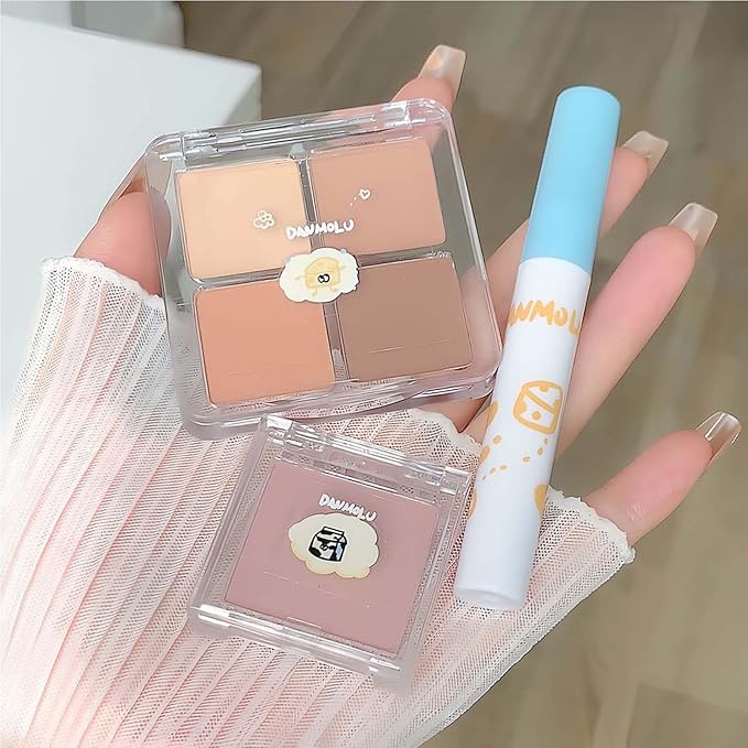 Neutral Eyeshadow Palette Velvet Lip Gloss Natural Glossy Blush Suitable for Beginners and Professionals 3-in-1 Multi-Purpose Makeup Set (1 Box)-Velvo Beauty