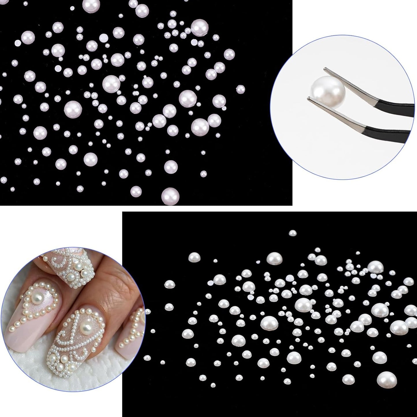 Canvalite Flatback Nail Pearls for Crafting, Multiple Sizes Half Pearls with 5Pcs B7000 Jewelry Glues & Picker Tools Bedazzling Bead for DIY Crafts Clothing Tumblers Shoes Decors Nail Art-Velvo Beauty