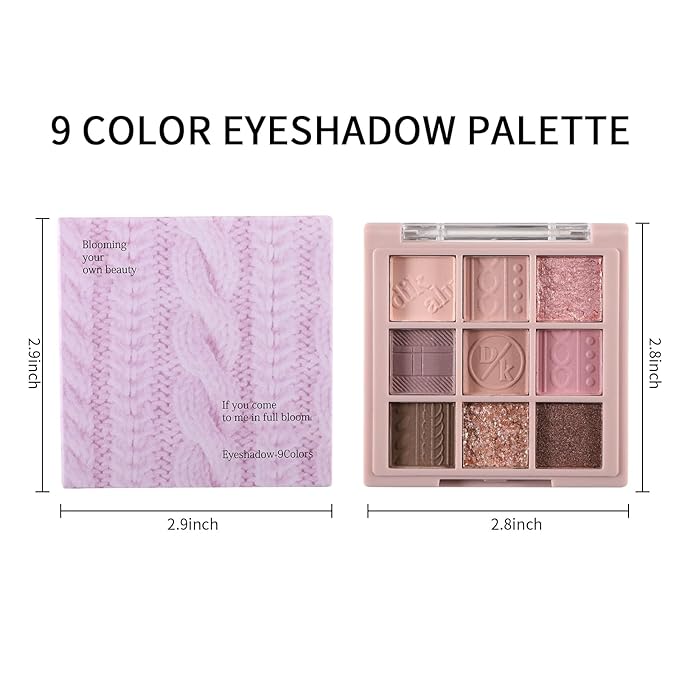 Erinde 9 Colors Eyeshadow Palette, Matte Shimmer Glitter Eye Shadow Makeup Palette, Highly Pigmented Long Lasting Waterproof, Natural Neutral Nude Eyeshadow Makeup Pallet, Pink Purple Rose-Velvo Beauty